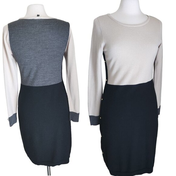 The Limited Color Block Ponte Knit Sheath Dress Size Small Beige Black Long Slev - Picture 1 of 13